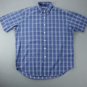 Ralph Lauren Shirt Men Large Blue Plaid Blake Classic Fit Button Down Casual
